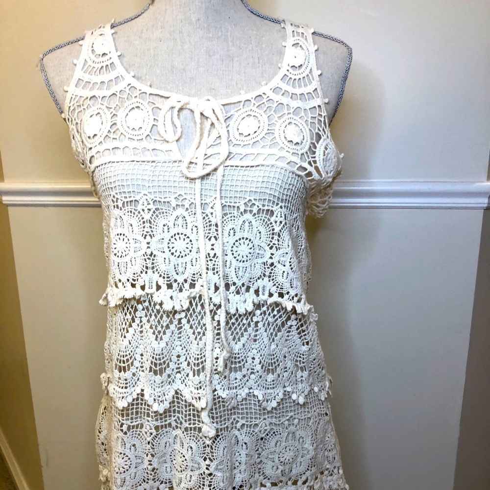 BOHO Handmade Crochet Shirt Top Vest Ecru Hippie